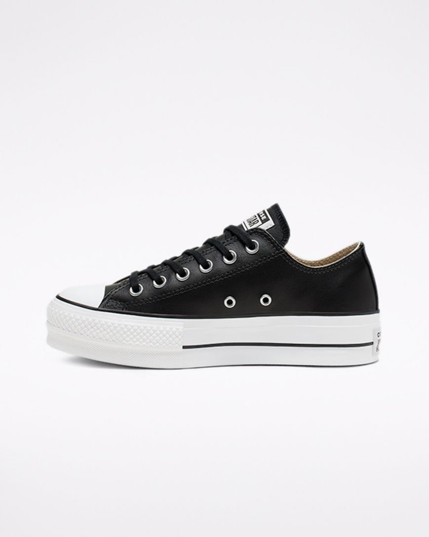 Pantofi Platforma Dama Converse Chuck Taylor All Star Lift Piele Low Top Negrii Albi | RO R13CJN426